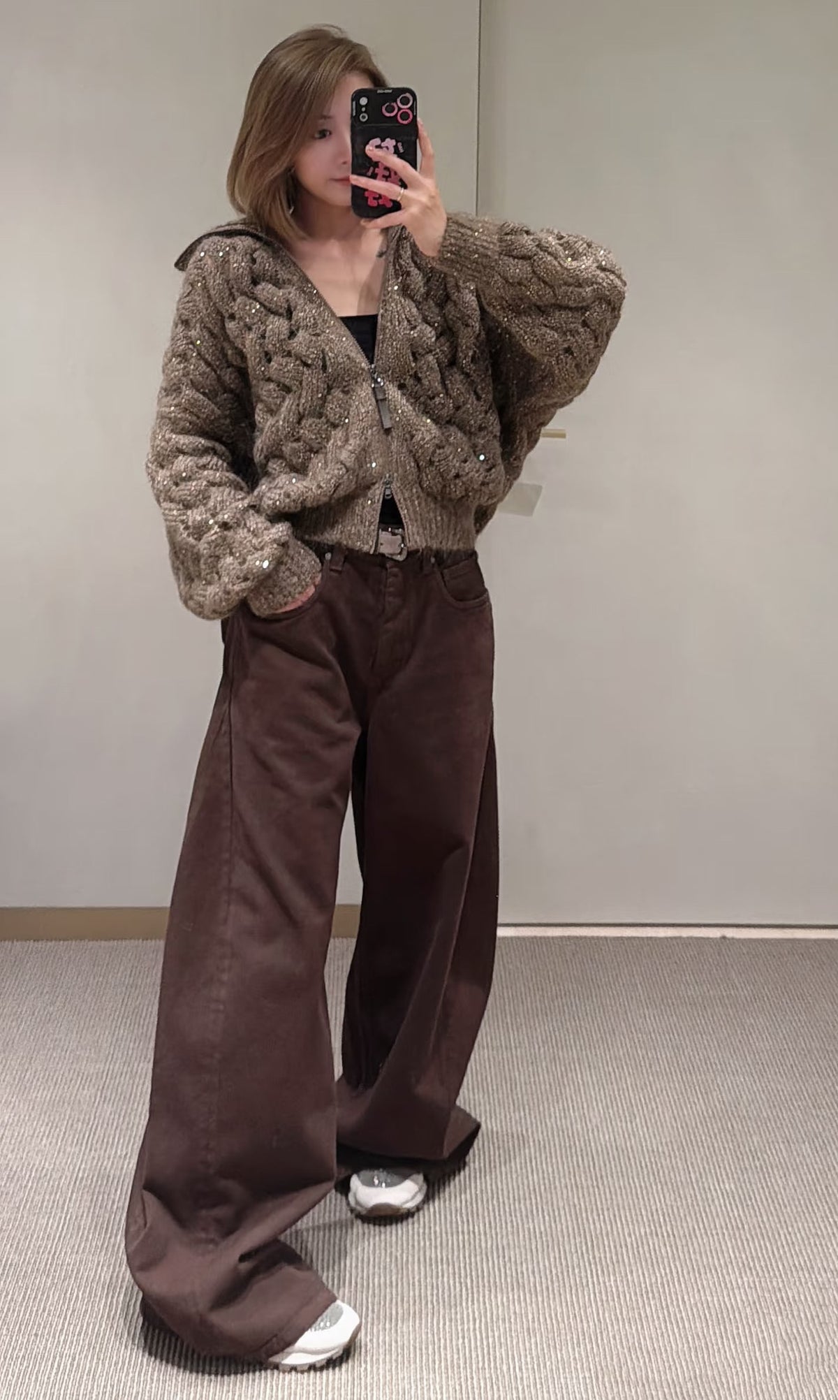 26 Early Autumn Open-Knit Sequin Zip Cardigan