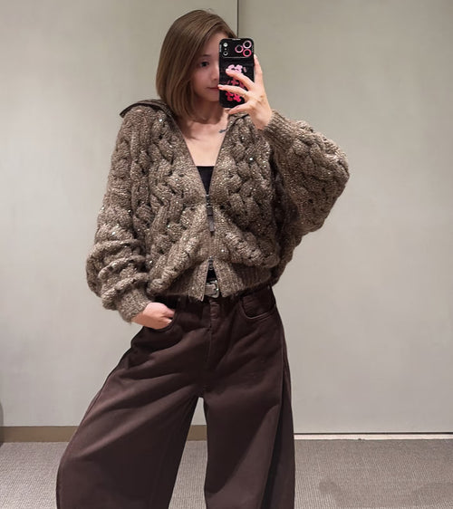 26 Early Autumn Open-Knit Sequin Zip Cardigan