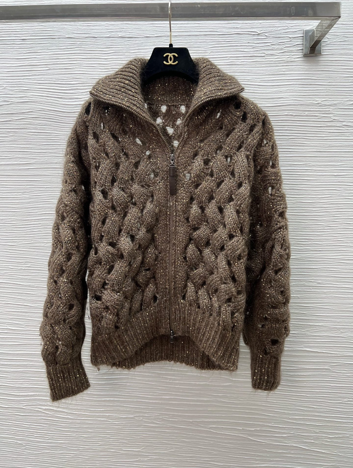 26 Early Autumn Open-Knit Sequin Zip Cardigan