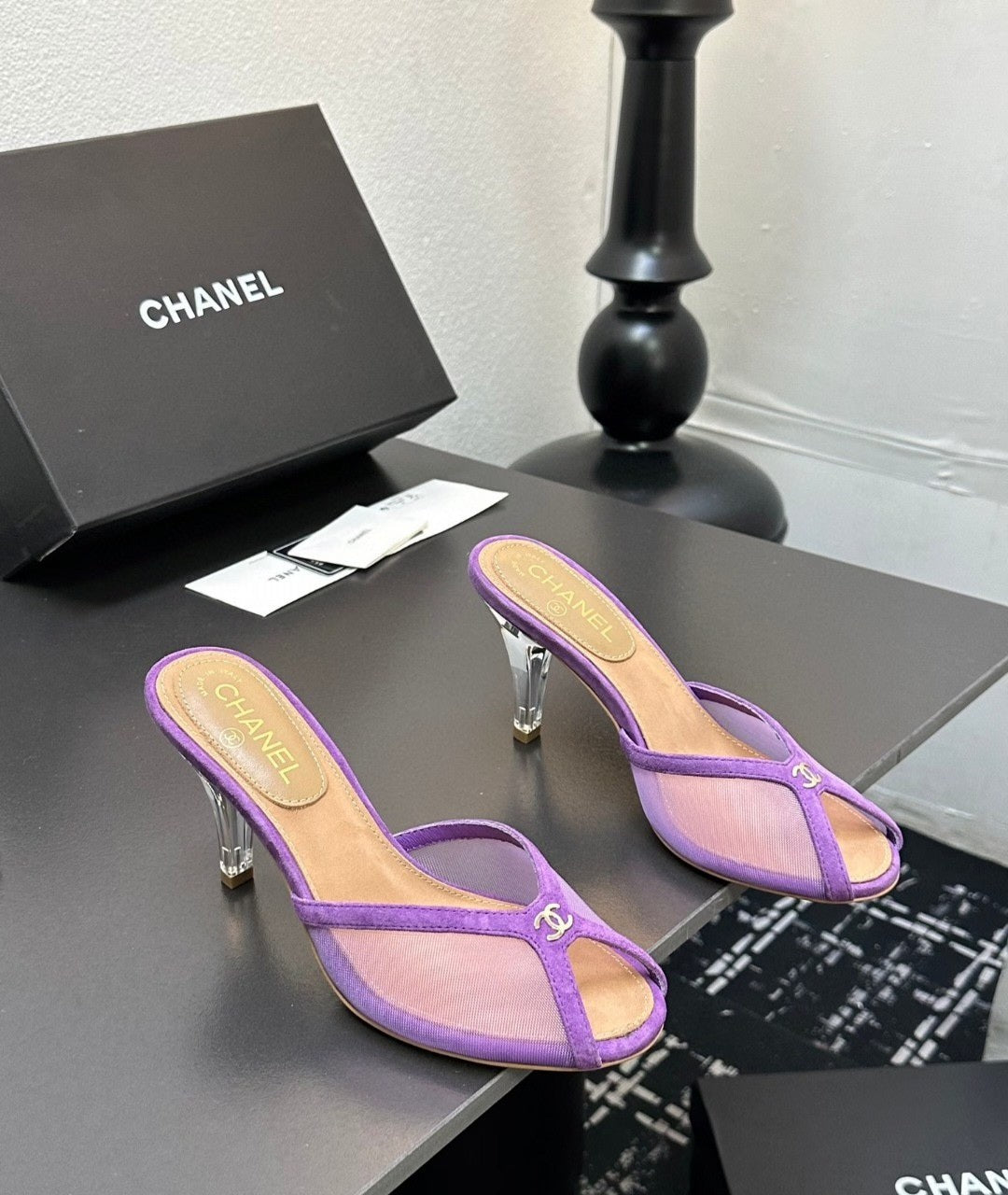 Mesh Heeled Mule | Lambskin Lining