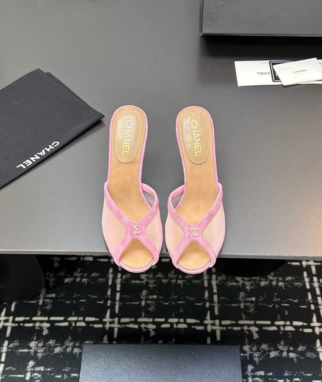 Mesh Heeled Mule | Lambskin Lining