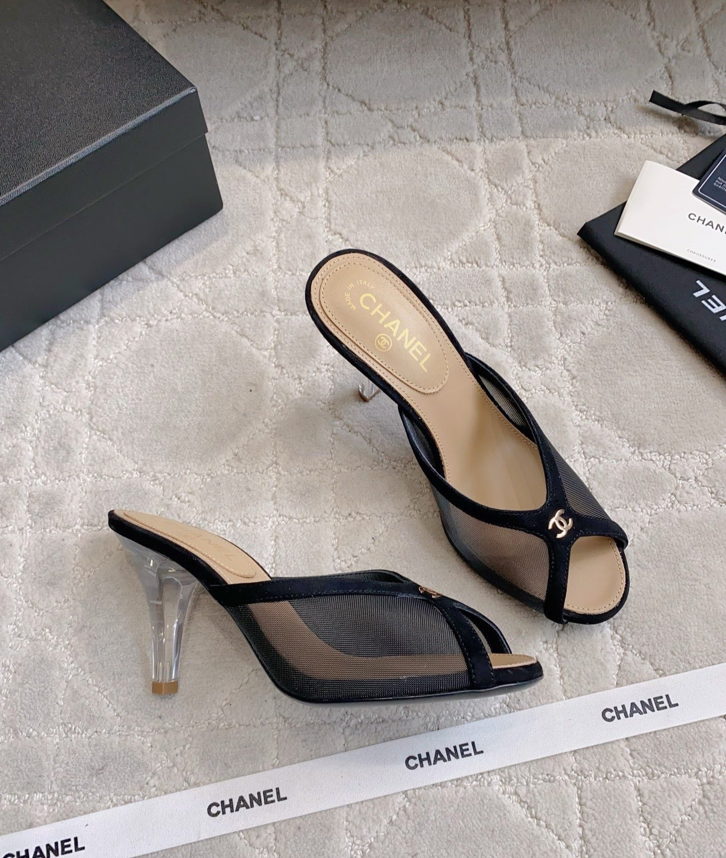 Mesh Heeled Mule | Lambskin Lining
