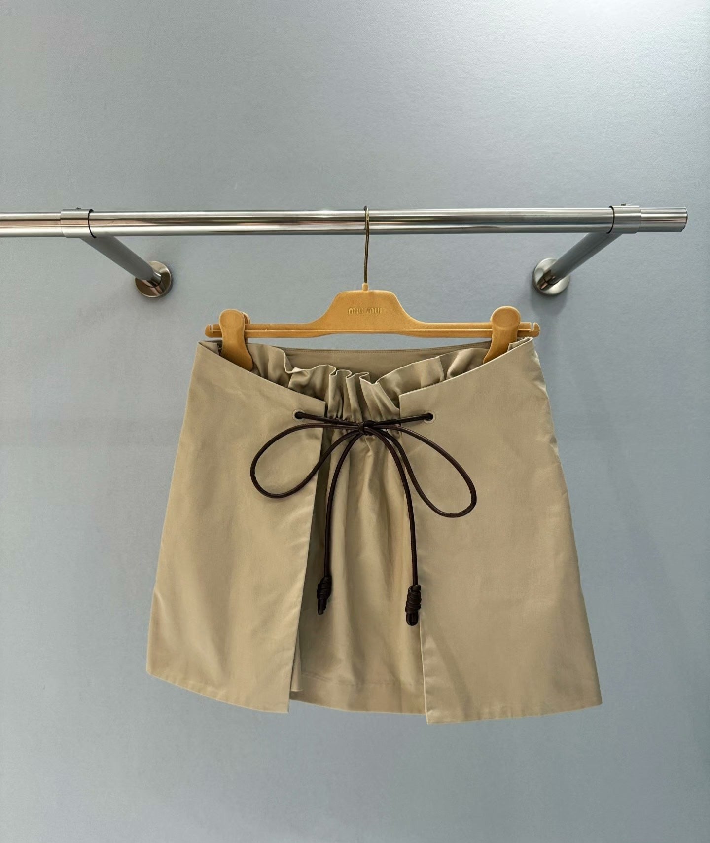 Drawstring Pleated Mini Skirt