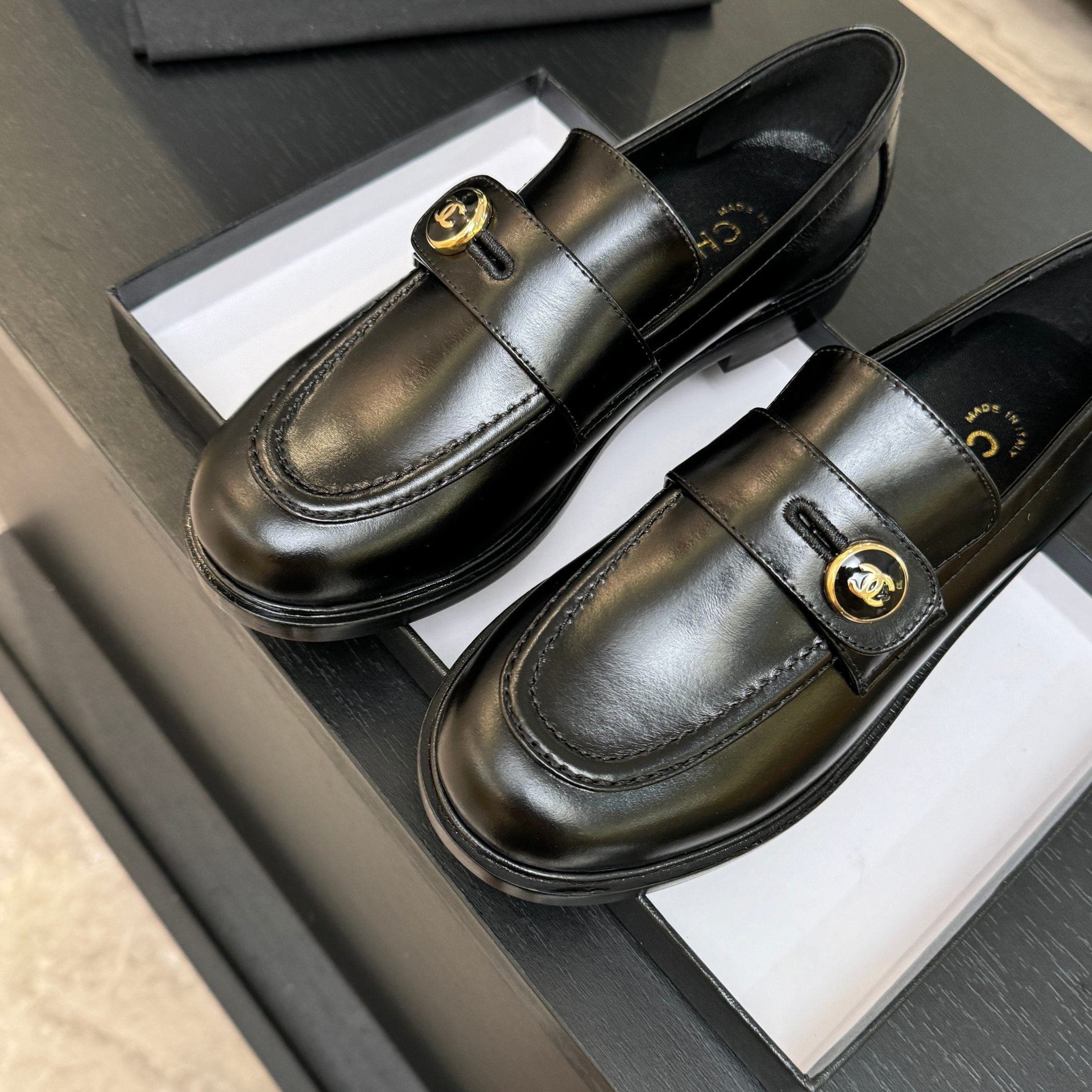CNL Crystal Buckle Loafers