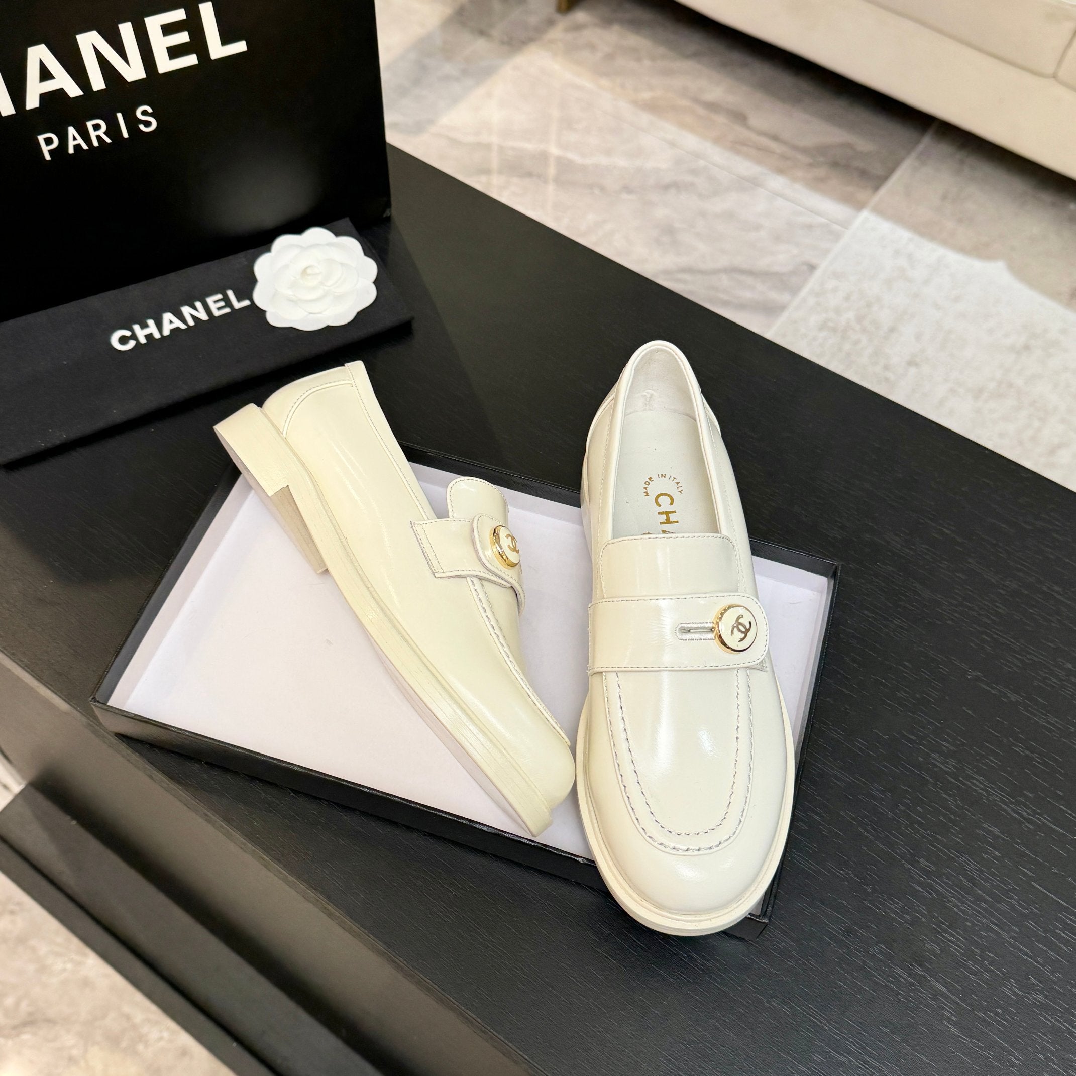 CNL Crystal Buckle Loafers