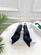 SR Rolled-Flower Toe High-Heeled Silk Sandals