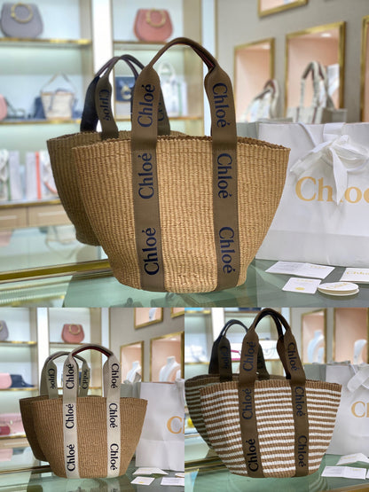 CHL*OE LARGE WOODY TOTE BAG IN NATURAL FIBERS