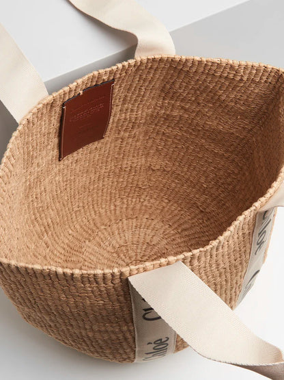 CHL*OE LARGE WOODY TOTE BAG IN NATURAL FIBERS