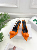 SR Rolled-Flower Toe High-Heeled Silk Sandals