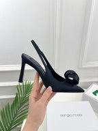 SR Rolled-Flower Toe High-Heeled Silk Sandals