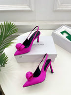 SR Rolled-Flower Toe High-Heeled Silk Sandals