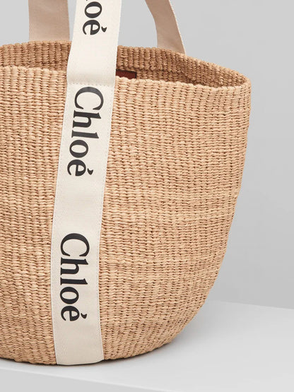 CHL*OE LARGE WOODY TOTE BAG IN NATURAL FIBERS