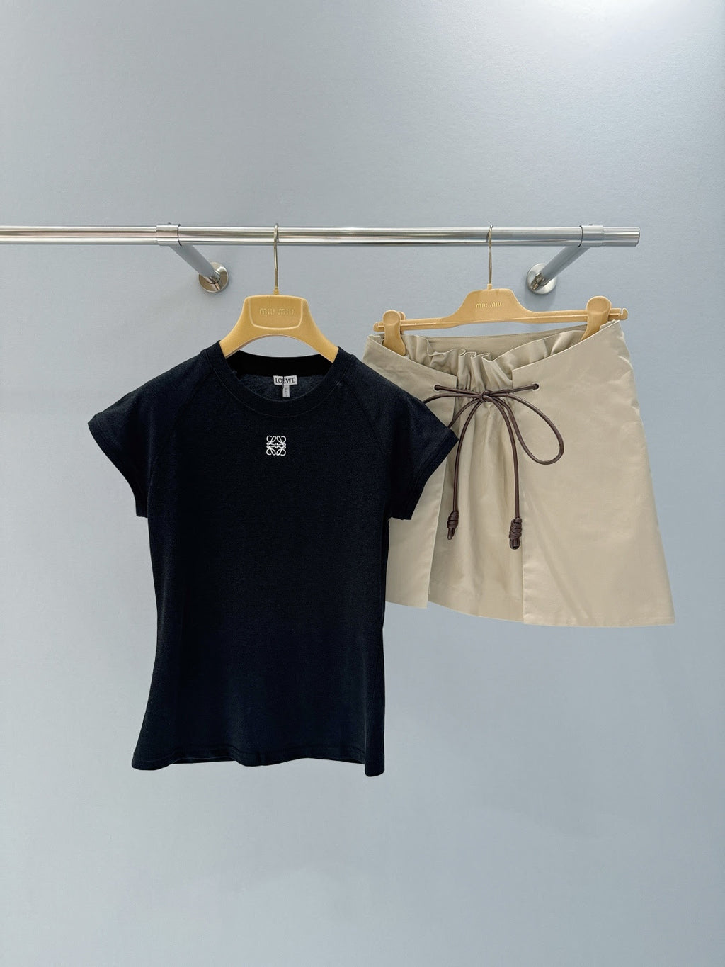 Drawstring Pleated Mini Skirt